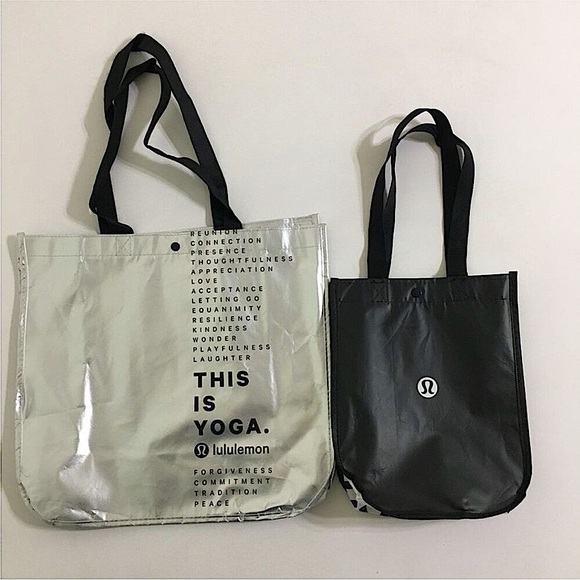 Lululemon 2 Sizes Gift Bags Silver and Black Lululemon Logo This is Yoga Printed - Picture 2 of 15